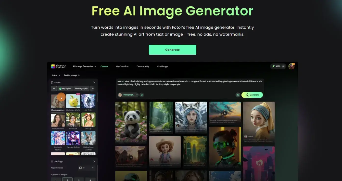 Fotor's free AI Image Generator